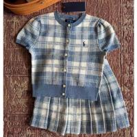 ราคา New_Ralph LaurenGirls ชุดฤดูใบไม้ผลิและฤดูร้อนเด็กใหม่สไตล์วิทยาลัยสีฟ้าและสีขาวตรวจสอบถักแขนสั้นรถ (45800485631)