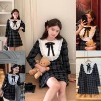 ราคา เดรสตารางดำสีทูโทนหน้าอกจีบระบายมีเข็มกลัดโบว์ #ป้ายypy งานจริงปัดขวา #งานนำเข้าพร้อมส่งจากไทย (18274642486)