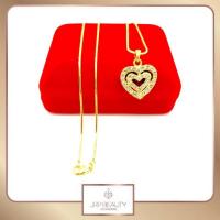 ราคา สร้อยคอทอง ลายกระดูกงู ห้อยจี้หัวใจ ประดับเพชร น้ำหนัก2สลึง ยาว18นิ้ว ชุบทองคำแท้ 24K (6978687260)