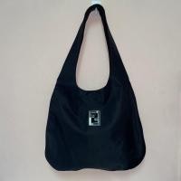 ราคา กระเป๋ามือสอง ของแท้ Fendi Black Nylon FF Logo Hobo Bag วินเทจ สภาพดี (27628578396)