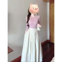 ราคา [คลังสินค้าพร้อม] 2025 ฤดูใบไม้ผลิผู้หญิงสไตล์ฝรั่งเศสดีงามบางสไตล์ บาง-พอดี แขนยาวถักด้านบนทุกการแข่งขันเอวสูง ผอมลง ดู#2025春季女法式气质薄款修身长袖针织上衣百搭高腰显瘦半身裙 (43823541744)