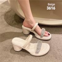 ราคา 3616 รองเท้าส้นสูงแต่งสายคาดเพชร ใส่ง่าย สวยสวย (22012350705)