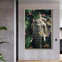 ราคา ช้างภาพวาดเสือสิงโตโปสเตอร์สัตว์ป่าดอกไม้ผนังศิลปะผ้าใบภาพที่มีกรอบนามธรรม046สัตว์ (46352372268)