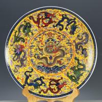 ราคา โบราณเครื่องลายครามโบราณสินค้าเก่าวัตถุเก่าของสะสมทําในราชวงศ์ชิงเฉียนหลงเคลือบมังกรที่มีสีสันลายรางวัลจานเครื่องประดับเครื่องลายครามโบราณเก่าวัตถุเก (43118196943)