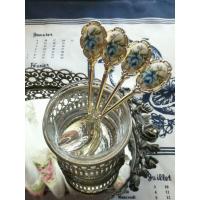 ราคา ช้อนกาแฟ​ สไตล์​วินเทจ​ หัวเซรามิคลายดอกกุหลาบฟ้า (6386306590)