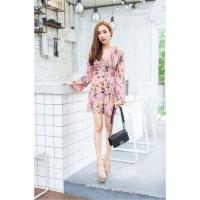 ราคา JS0036 เสื้อผ้าแฟชั่นเกาหลี ชุดจั๊มสูท จั๊มสูทขาสั้น จั๊มสูทกางเกง จั๊มสูทลายดอก ชุดออกงาน ชุดทำงาน (ชมพู) (1134273900)