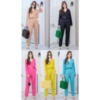 ราคา ชุดเซ็ท2 ชิ้น เสื้อเซิ๊ตครอป กางเกงเอวสูงขายาว ชุดสาวอวบ (15408980229)