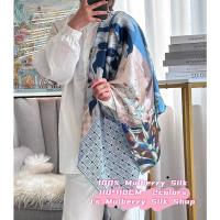 ราคา 100% Mulberry Silk Big square scarf for women 2 colors hand roll edge Pure silk squares 110*110CM birthday gift Idea (42867967331)