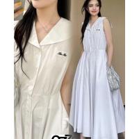 ราคา แม็กซี่เดรสสีขาวแพทเทิลสวย น่ารักๆ แต่งปกทหารเรือ กระดุมหน้า ผ้าคอคตอนใส่สบาย (24979789731)