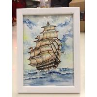 ราคา ภาพวาดเรือสำเภา/ภาพติดผนัง/ภาพมงคล/ภาพเรือสีน้ำ ขนาด 5x7 นิ้ว พร้อมกรอบ วาดด้วยมือ (23481668647)