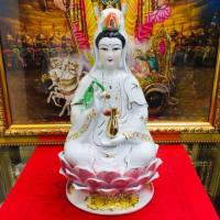 ราคา เจ้าแม่กวนอิม งานกังไส นั่งประทานพร ถือแจกัน สีขาว ขนาดสูง 10 นิ้ว (5118804064)