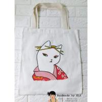 ราคา กระเป๋าผ้าดิบ เพ้นท์ลายแมวเกอิชา (5213924063)