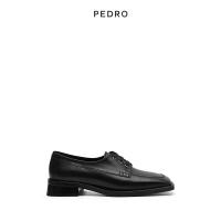 ราคา P PEDRO Cowhide รองเท้าไม่มีส้นรองเท้าผู้หญิงสไตล์อังกฤษ Lace-Up Square Toe รองเท้า PW1-66380005 (44074929444)