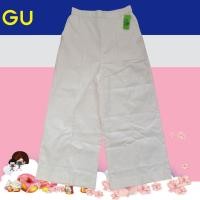 ราคา เอว 28-34" สีขาวครีม กางเกงวินเทจแบรนด์ GU เอวสูงขากระบอกใหญ่ ตีเกร็ดหน้า ใส่แบบสวมสม็อคหลัง มีกระเป๋าหน้า (26610516128)