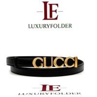 ราคา GUCCI เข็มขัด Logo-plaque thin leather belt 751600 (2 CM.) สี Black ของแท้ 100% (44122756060)