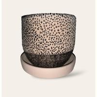 ราคา กระถางต้นไม้ เซรามิค กว้าง 5.7 นิ้ว ลายลาวาสีดำ พร้อมจานรอง (25510813983)