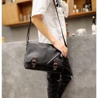 ราคา กระเป๋าสะพายข้างผู้ชาย กระเป๋าหนัง สีดำ กระเป๋าMessenger แฟชั่นเกาหลี รหัส Man-9848 สีดำ รุ่นหนัง (807355818)