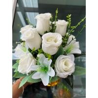 ราคา พานดอกไม้สีขาว ( พานดอกกุหลาบสีขาวแซมลิลลี่ พุ่มใหญ่ๆๆ พานพุ่มสีขาว พร้อมใบแซม ดอกแซม) รุ่น CASSIC ขนาด12-14นิ้ว (43225852580)