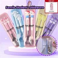 ราคา SANRIO Giftssanrio Kuromi สแตนเลสแบบพกพาน่ารักการ์ตูนนักเรียนชุดช้อนส้อมพร้อมเคสสําหรับเด็ก (44165138340)