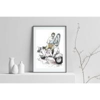 ราคา ภาพวาดในหลวง ร 9 กับ พระเทพ บนรถเวสป้า LZ-K013 ภาพวาดลายเส้นปากกาหมึกซึม งานปริ้นท์เลเซอร์ (22208826122)