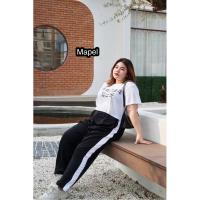 ราคา กางเกงสาวอวบ กางเกงวอร์ม มีกระเป๋า2ข้าง แต่งแถบขาว Bigsize (22639742996)