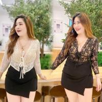 ราคา ชุดเซตลูกไม้+กระโปรงกางเกงสาวอวบ ชุดออกงานสาวอวบ ชุดหรูหรา (24565118367)