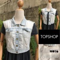 ราคา 2sis1bro แบรนด์แท้ Topshop Moto เสื้อกั๊กยีนส์ แจ็คเก็ต มือสอง พร้อมส่ง sz US 8 UK 12 Euro 40 (1608477038)