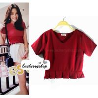 ราคา Hanako-25R เสื้อแฟชั่น ผ้าฮานาโกะ สีแดงเลือดหมู เนื้อผ้าฮานาโกะคุณภาพดี แต่งระบายเอวน่ารักๆ ราคาเบาๆ (433712140)