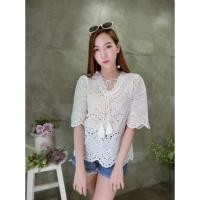 ราคา เสื้องาน zara ผ้าปักฉลุทั้งตัว ป้าย hiso New (931756777)