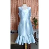 ราคา ชุดออกงานสีฟ้าสดใส เดรสสั้นผ้าไหมสีฟ้า (28075419662)