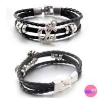 ราคา Sale80%สร้อยข้อมือ กำไลข้อมือสายหนังถักสีดำ สไตล์วินเทจ (9513254218)