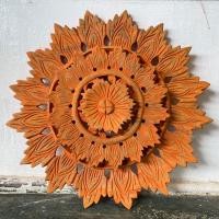 ราคา งานไม้สัก แต่งบ้าน โทนส้ม แอนทิค รัศมี 35x35 cm. หนา 4 cm. ไม้แกะสลัก Teak Wooden Carved Wall Mounted, Thai Handmade (29006346373)