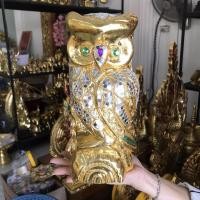 ราคา นกฮูกไม้ นกฮูกไม้แกะสลัก นกฮูกปิดทอง ติดกระจกสี ขนาด 12x12x26 ซม. นกฮูกทอง ตุ๊กตานกฮูก ตุ๊กตาไม้ งานไม้แกะสลัก ของตกแต่ง (13860386302)