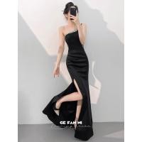 ราคา ชุดราตรียาวสีดำ สำหรับสาวๆ ในสไตล์เซ็กซี่หรูหรา พร้อมหางนางเงือก สวมใส่งานปาร์ตี้ฤดูร้อน (50951471384)