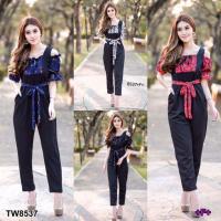 ราคา Jumpsuit จั้มสูทเว้าไหล่ แต่งทรงเหมือนทรงปาดไหล่ พิมพ์ลายโซ่ (1951745664)