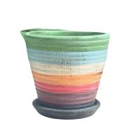 ราคา กระถางดินเผา กระถางต้นไม้ลายสายรุ้ง พร้อมจานรอง กระถางต้นไม้ดินเผาขนาด 8 นิ้ว สวยงาม (19523063764)