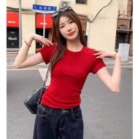 ราคา HSS - เสื้อยืดคอกลมแขนสั้นแฟชั่นสตรี สีขาว สีดำ สีขาวเทา สีแดง Clothing Women Tshirt (42108865711)