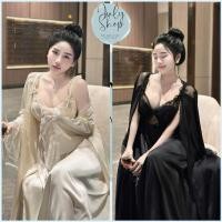 ราคา [กรกฎาคม ชุดนอนสตรีชุดเซ็กซี่ 2-String Bow Princess Nightgown พร้อมโฟมและเสื้อคลุมลูกไม้ลายดอกไม้นุ่มในผ้าไหมละติน (40708752794)