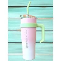 ราคา ถ้วยสีชมพูสีเขียว 1200มล. ++ ถ้วยอนามัยสแตนเลสคุณภาพสูงพร้อมที่จับพร้อมถ้วยกาแฟ STRAW (29890700996)