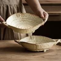 ราคา [เต็มไปด้วยความรู้สึกทางศิลปะ] จานสโตนแวร์ทำมือสองหูจานสลัดเก่าย้อนยุคเครื่องใช้บนโต๊ะอาหารร้านอาหา (27057065311)