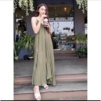 ราคา เดรสอัดพลีท เดรสสายเดี่ยวอัดพลีท สีเขียวขี้ม้า (12842416235)