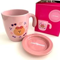 ราคา ❌หมด❌❌แก้วมัค Line friend สีชมพูพาสเทลพร้อมที่รอง ของพรีเมียมร้าน 7-11 (2575580484)