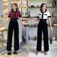 ราคา ชุดเซตกางเกงขายาว เสื้อครอป+กางเกงเอวสูง สวยมากๆ งานป้าย sn brand (20785857180)