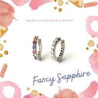 ราคา ต่างหูเงินแท้ 925 ต่างหูห่วง ใส่ได้ 2 ด้าน ด้านนึงฝังพลอยสลับสี แฟนซีแซฟไฟร์ อีกด้านนึงฝังเป็นเพชร CZ (2983964288)