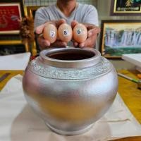 ราคา โอ่งเสียงทาย สูง 8 นิ้วพร้อม ไข่ตัวเลข 10 เลข วัสดุดินเผา โอ่ง โอ่งสีเงิน โอ่งโบราณ ถวายวัด (43967332573)