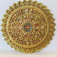 ราคา งานไม้แกะสลัก ไม้สักแท้ งานปิดทอง + ประดับกระจกสี ขนาด 60 ซม. งานฝีมือ ประณีต สวยงาม (41367567177)