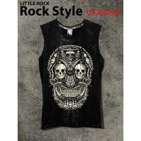 ราคา เสื้อยืดแขนกุด Little Rock Rock Style ลาย กะโหลก ความตาย ผ้าดำฟอก cotton 100% (40850982765)