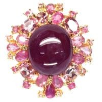 ราคา แหวนพลอยแท้ ทับทิม สีแดง 17 X 19 mm. ล้อม โทปาสชมพู แซฟไฟร์ชมพู เงินแท้ 925 ชุบทอง 18K ไซร์แหวน 8.5 (22371751511)