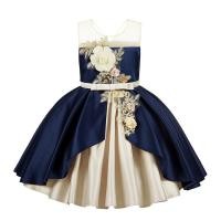 ราคา [01172-OK] ❝สีแดง/สีเขียว/สีน้ำเงิน❞ ชุดออกงานเด็กผู้หญิง ชุดราตรีเด็ก ทรงสั้น สีทูโทน แขนกุด ปักดอกไม้ 3 มิติ (20393189544)