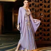 ราคา เลื่อมปักเสื้อคลุมหรูหรามุสลิมแขนค้างคาวชุดยาวผู้หญิงเงาอิสลามซาติน Abaya (55151969962)